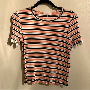 RO&DE Striped Form Fit Top w/ Ruffle Trim Sleeve